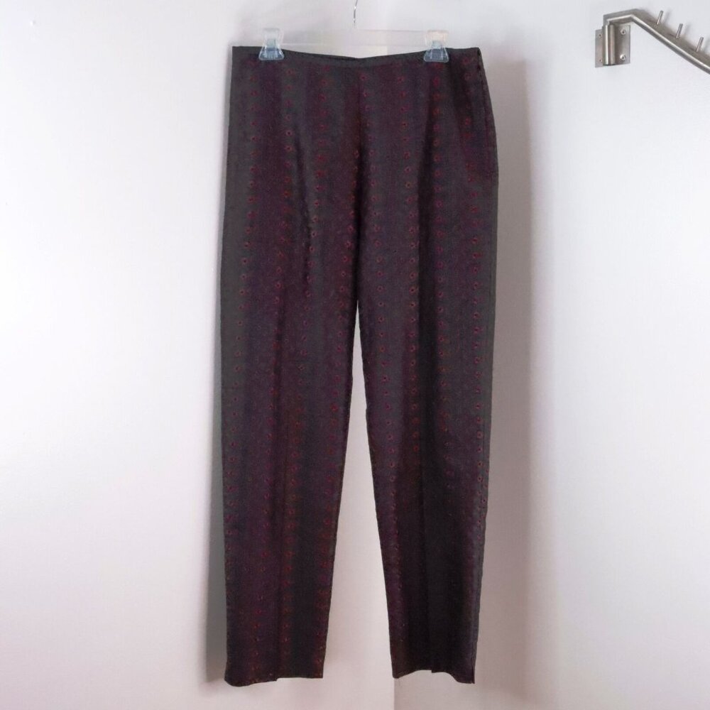 Karen Kane Lifestyle Women's 10 Black Red Eyelet Silk Dupioni High Waist Pants